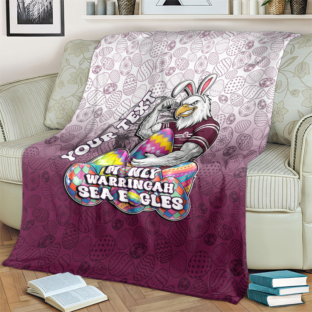 Personalized Manly Warringah Sea Eagles Blanket Easter Mascot - Colorful Eggs Cartoon Style