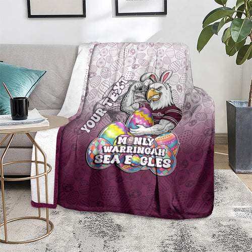 Personalized Manly Warringah Sea Eagles Blanket Easter Mascot - Colorful Eggs Cartoon Style