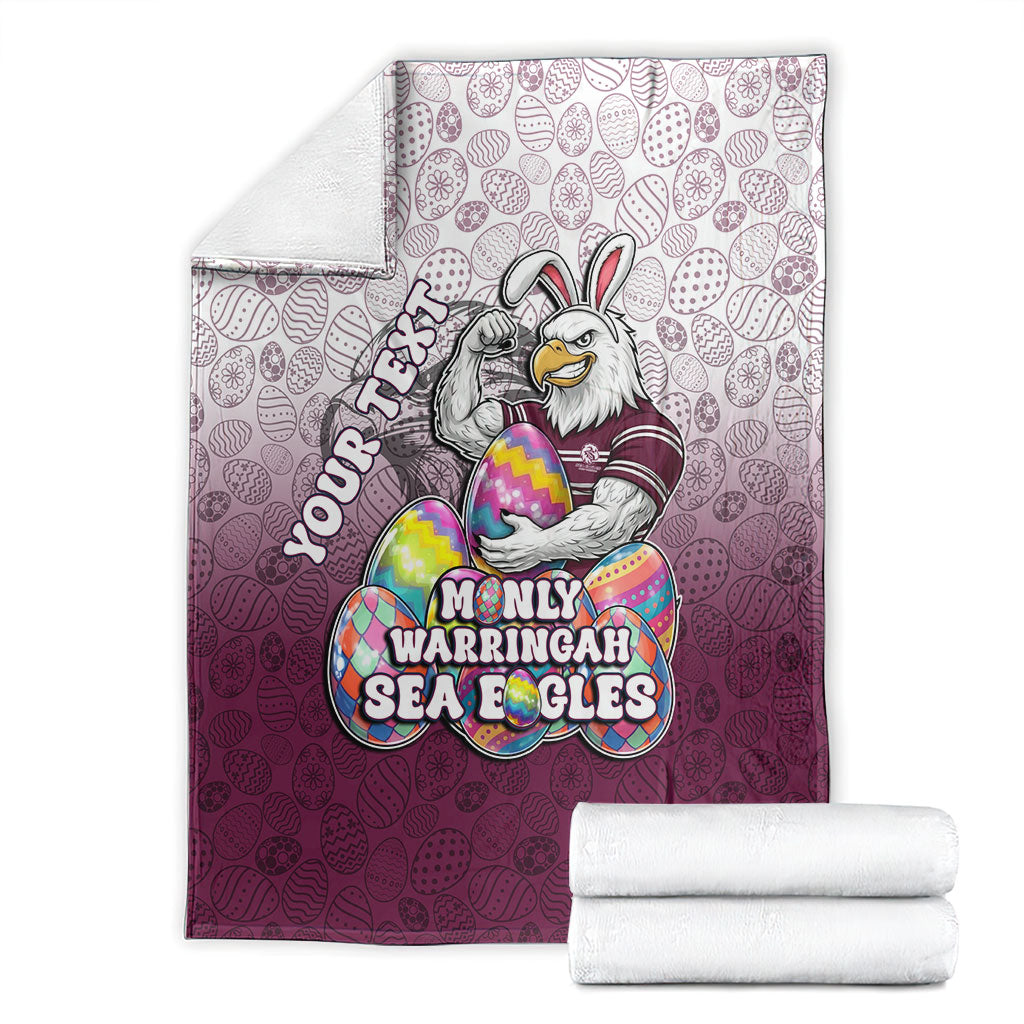 Personalized Manly Warringah Sea Eagles Blanket Easter Mascot - Colorful Eggs Cartoon Style