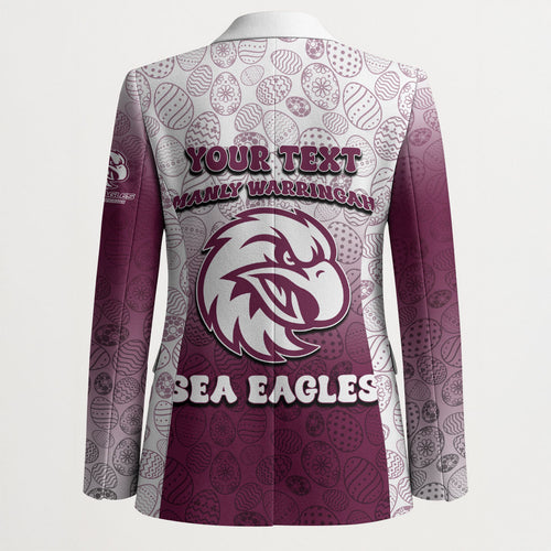 Personalized Manly Warringah Sea Eagles Blazer Easter Mascot - Colorful Eggs Cartoon Style