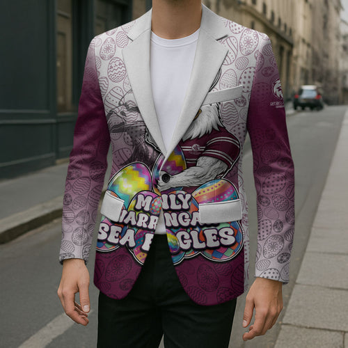 Personalized Manly Warringah Sea Eagles Blazer Easter Mascot - Colorful Eggs Cartoon Style