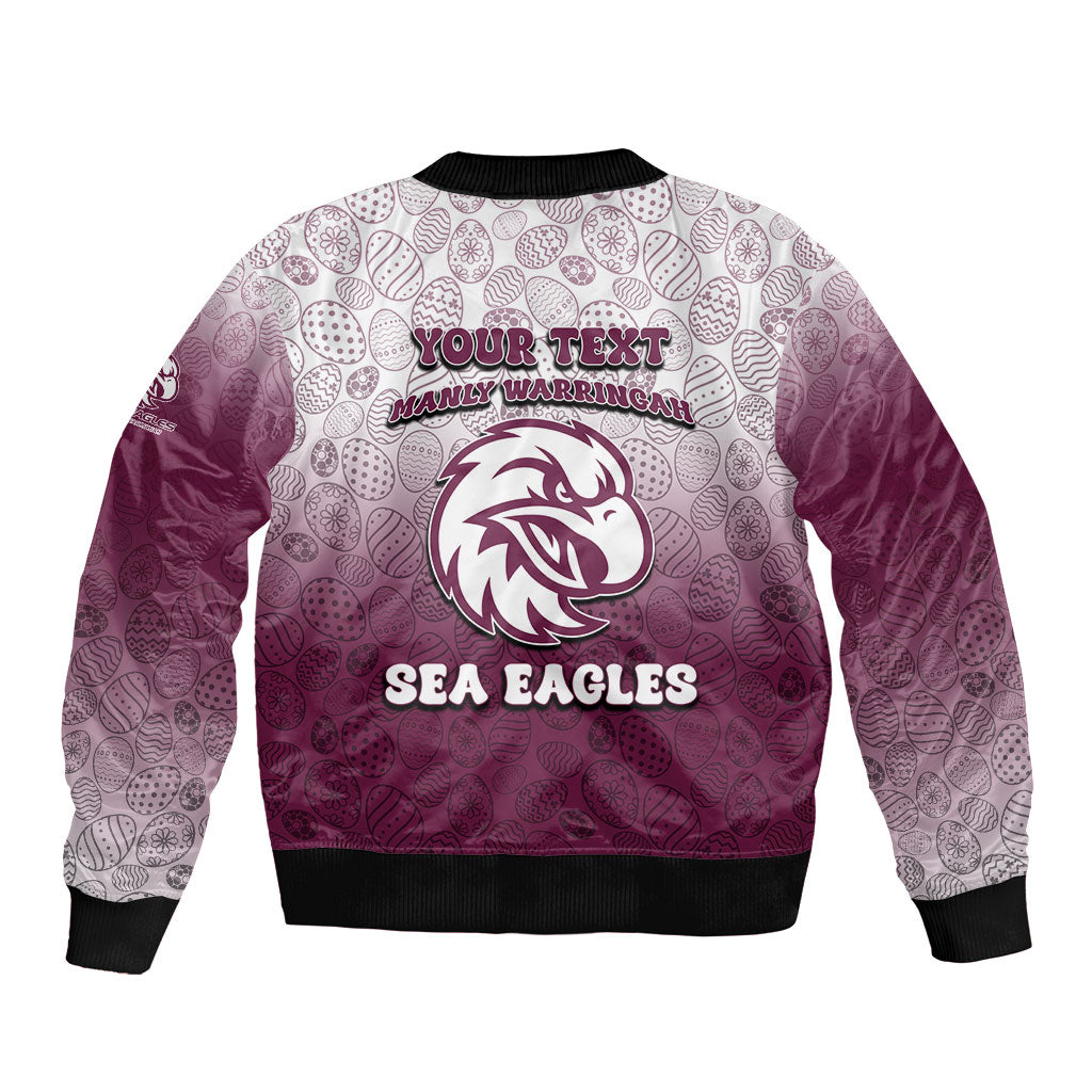 Personalized Manly Warringah Sea Eagles Bomber Jacket Easter Mascot - Colorful Eggs Cartoon Style