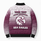 Personalized Manly Warringah Sea Eagles Bomber Puffer Jacket Easter Mascot - Colorful Eggs Cartoon Style