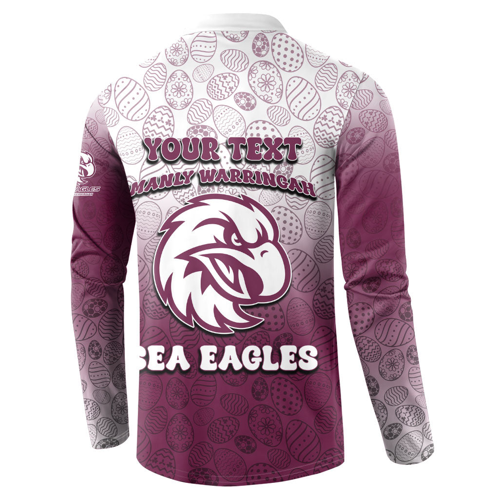 Personalized Manly Warringah Sea Eagles Button Sweatshirt Easter Mascot - Colorful Eggs Cartoon Style