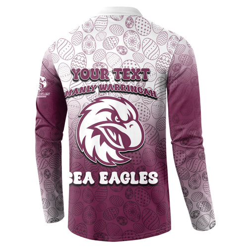 Personalized Manly Warringah Sea Eagles Button Sweatshirt Easter Mascot - Colorful Eggs Cartoon Style