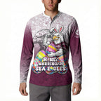 Personalized Manly Warringah Sea Eagles Button Sweatshirt Easter Mascot - Colorful Eggs Cartoon Style