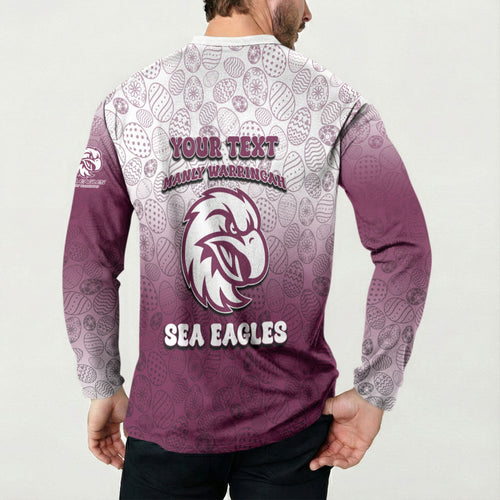 Personalized Manly Warringah Sea Eagles Button Sweatshirt Easter Mascot - Colorful Eggs Cartoon Style