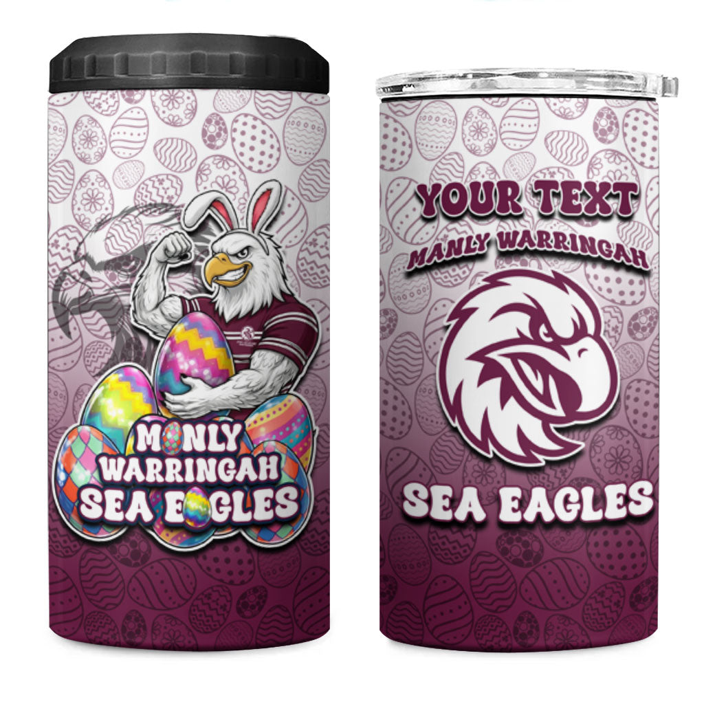 Personalized Manly Warringah Sea Eagles 4 in 1 Can Cooler Tumbler Easter Mascot - Colorful Eggs Cartoon Style