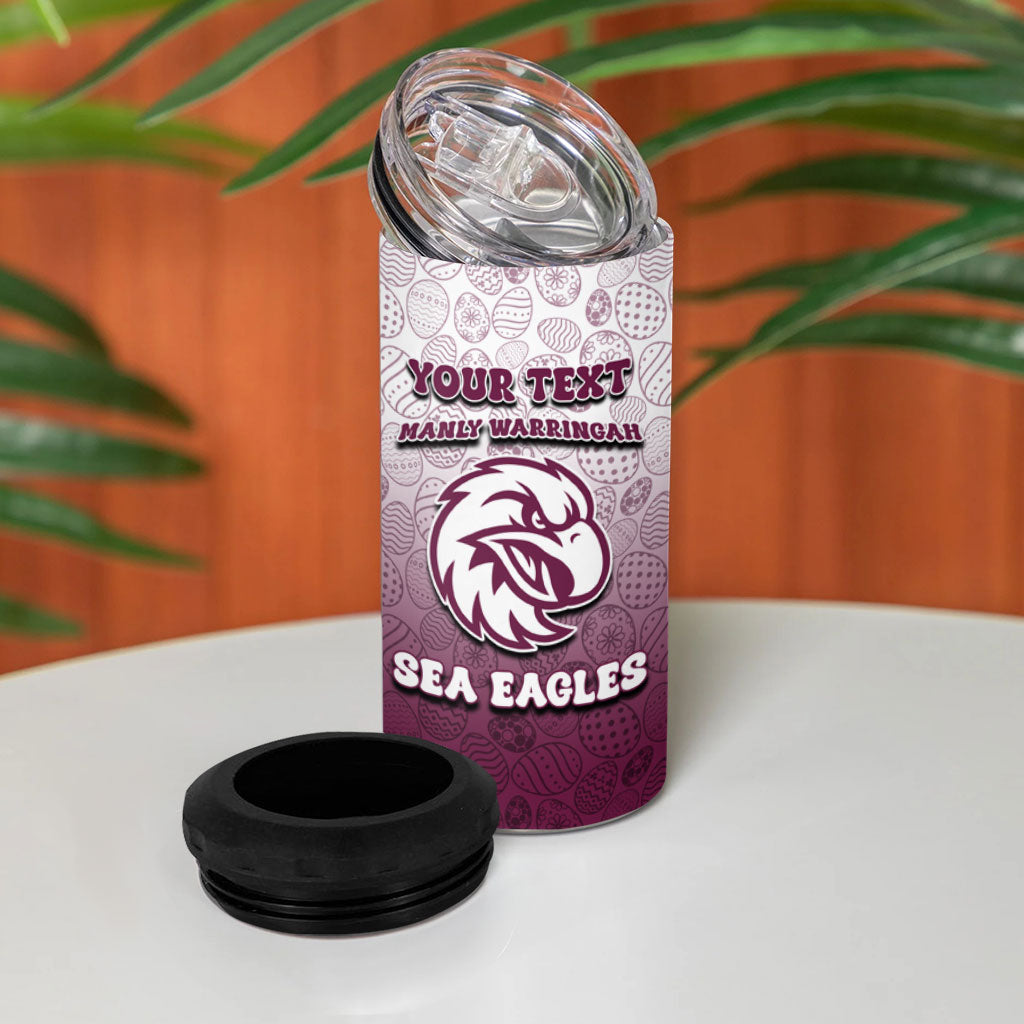 Personalized Manly Warringah Sea Eagles 4 in 1 Can Cooler Tumbler Easter Mascot - Colorful Eggs Cartoon Style