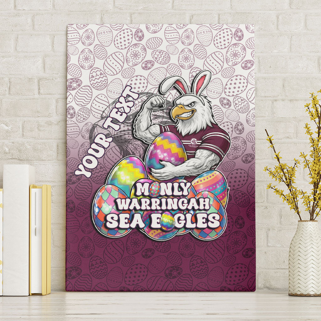 Personalized Manly Warringah Sea Eagles Canvas Wall Art Easter Mascot - Colorful Eggs Cartoon Style