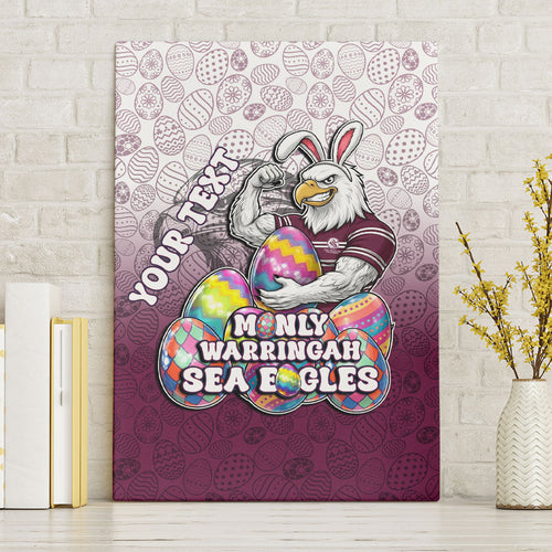 Personalized Manly Warringah Sea Eagles Canvas Wall Art Easter Mascot - Colorful Eggs Cartoon Style