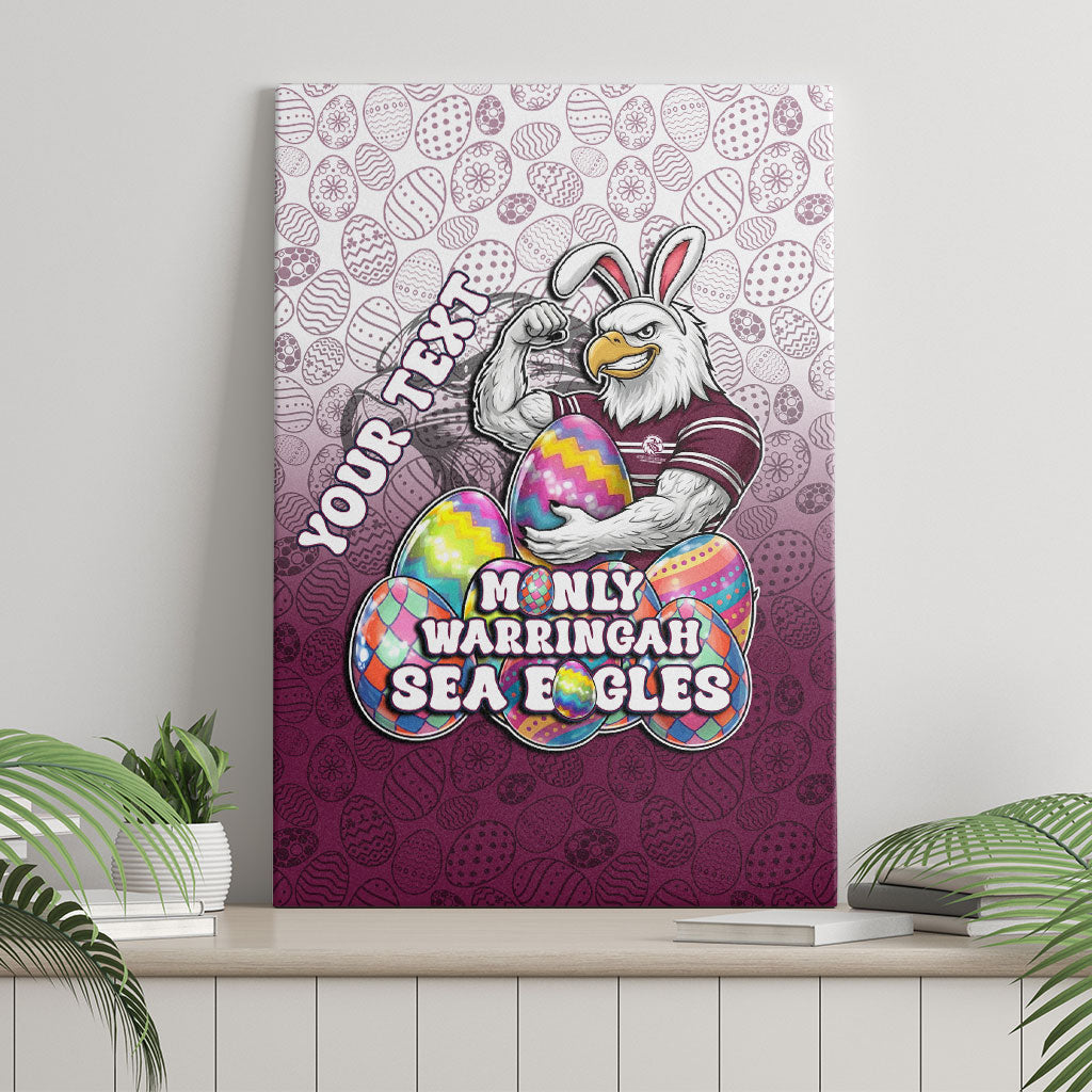Personalized Manly Warringah Sea Eagles Canvas Wall Art Easter Mascot - Colorful Eggs Cartoon Style