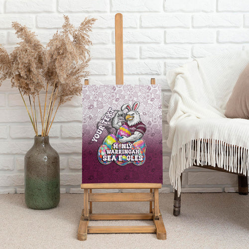 Personalized Manly Warringah Sea Eagles Canvas Wall Art Easter Mascot - Colorful Eggs Cartoon Style