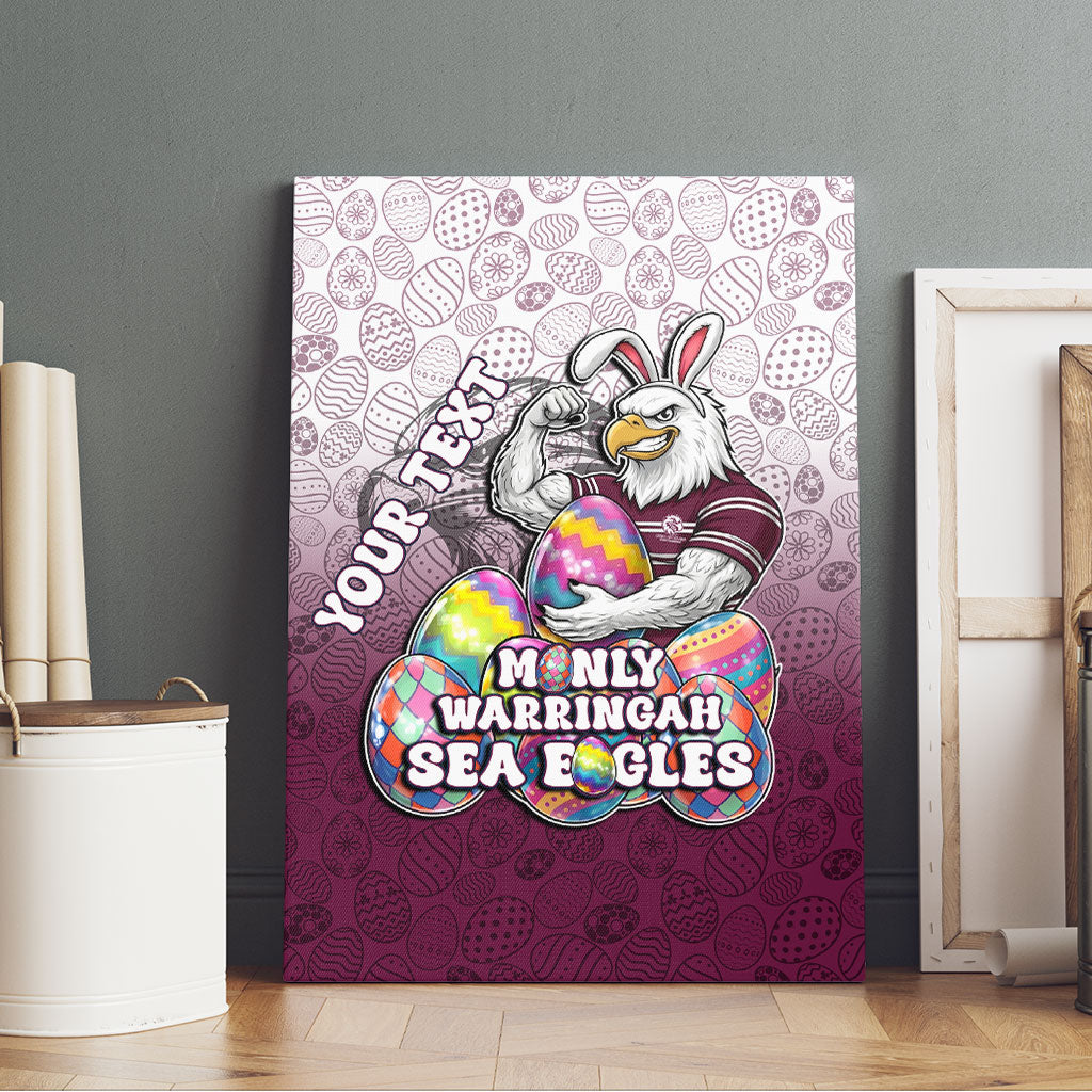 Personalized Manly Warringah Sea Eagles Canvas Wall Art Easter Mascot - Colorful Eggs Cartoon Style