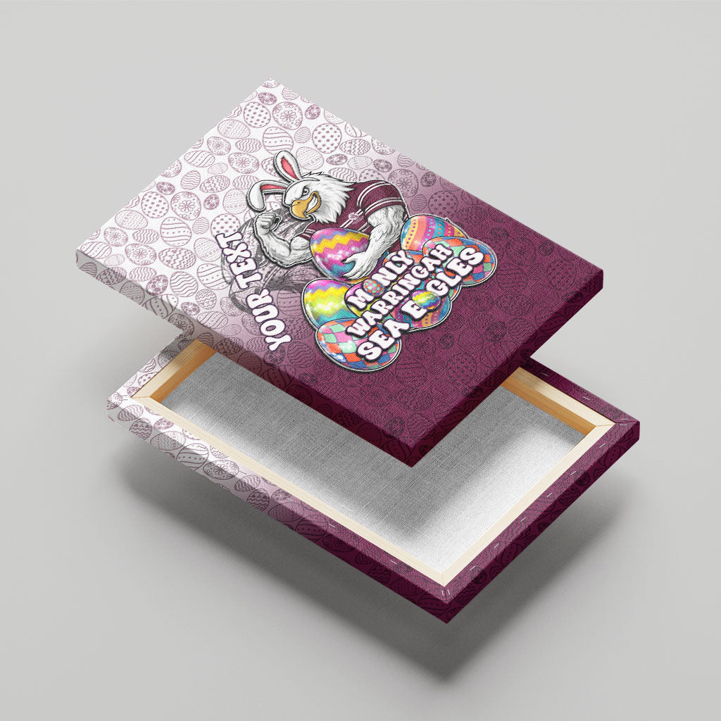 Personalized Manly Warringah Sea Eagles Canvas Wall Art Easter Mascot - Colorful Eggs Cartoon Style