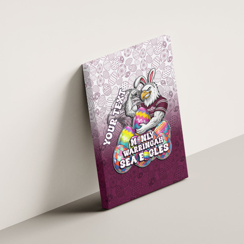 Personalized Manly Warringah Sea Eagles Canvas Wall Art Easter Mascot - Colorful Eggs Cartoon Style