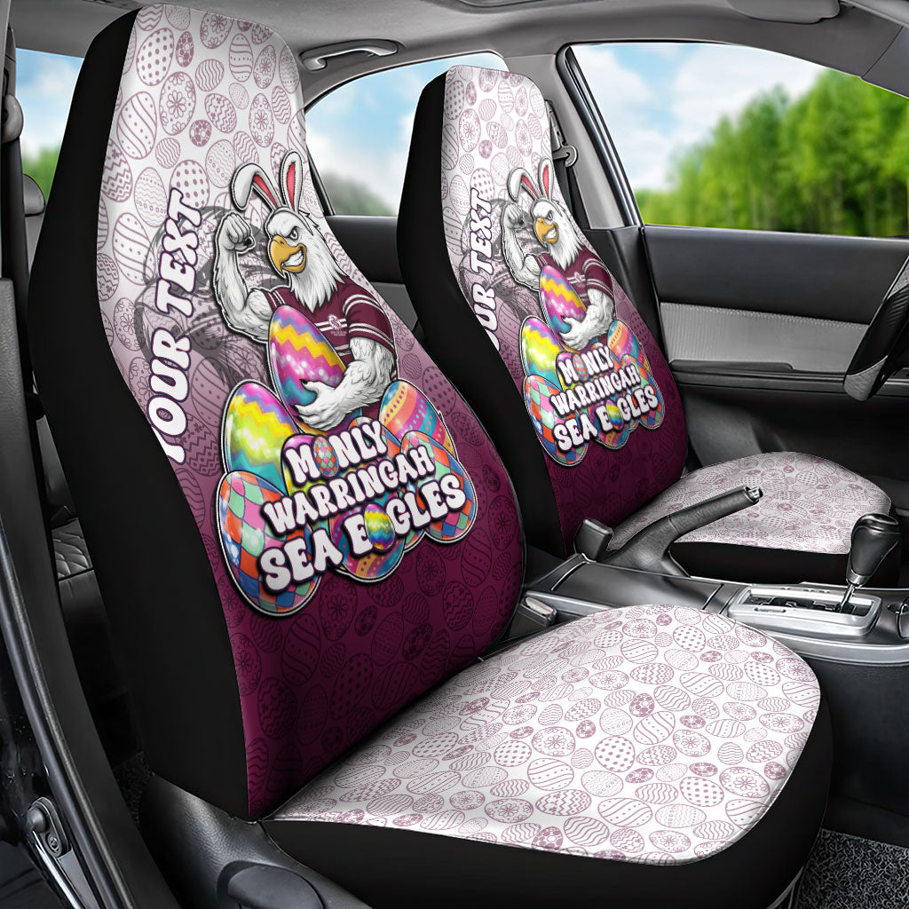 Personalized Manly Warringah Sea Eagles Car Seat Cover Easter Mascot - Colorful Eggs Cartoon Style