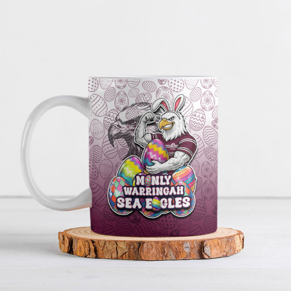 Personalized Manly Warringah Sea Eagles Ceramic Mug Easter Mascot - Colorful Eggs Cartoon Style
