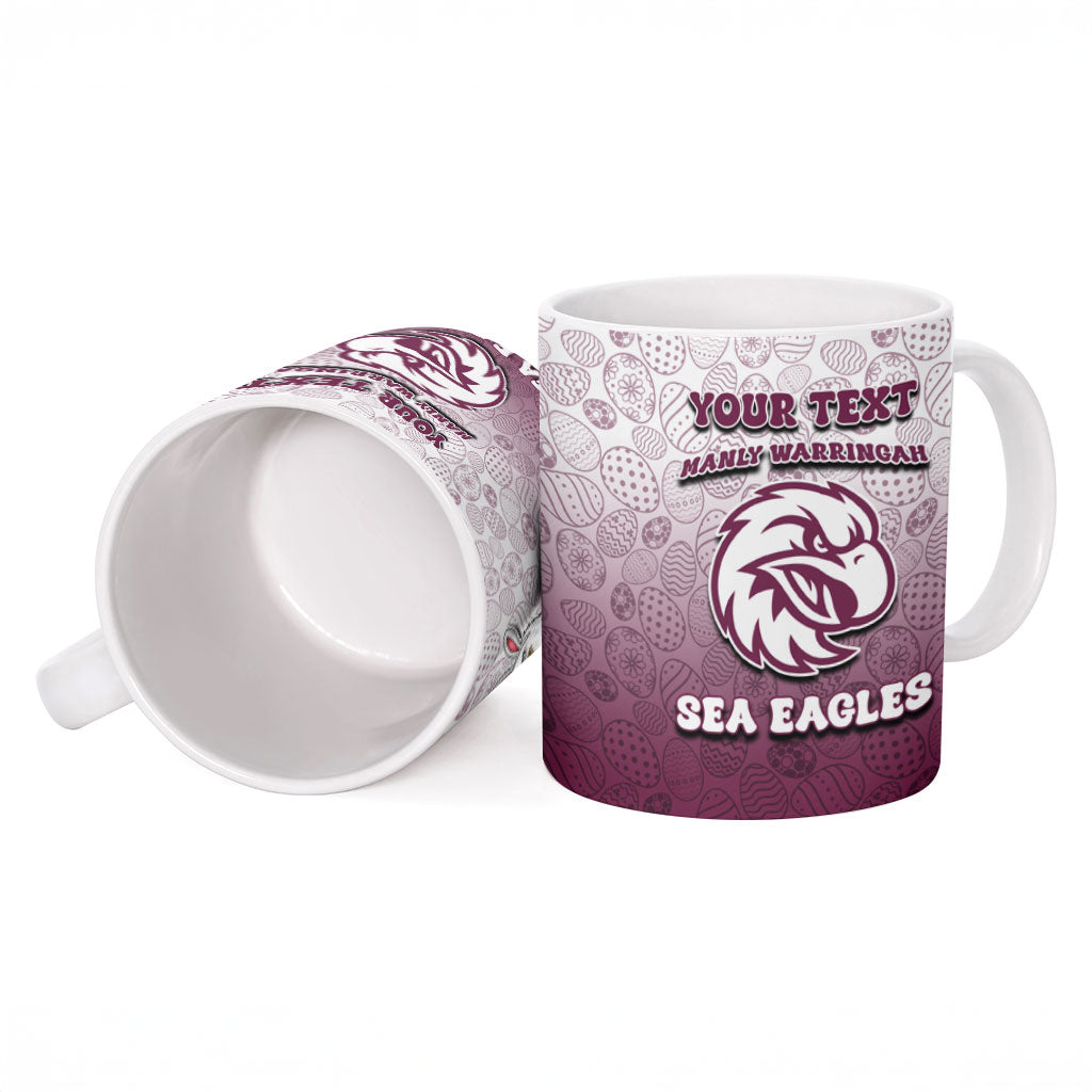 Personalized Manly Warringah Sea Eagles Ceramic Mug Easter Mascot - Colorful Eggs Cartoon Style