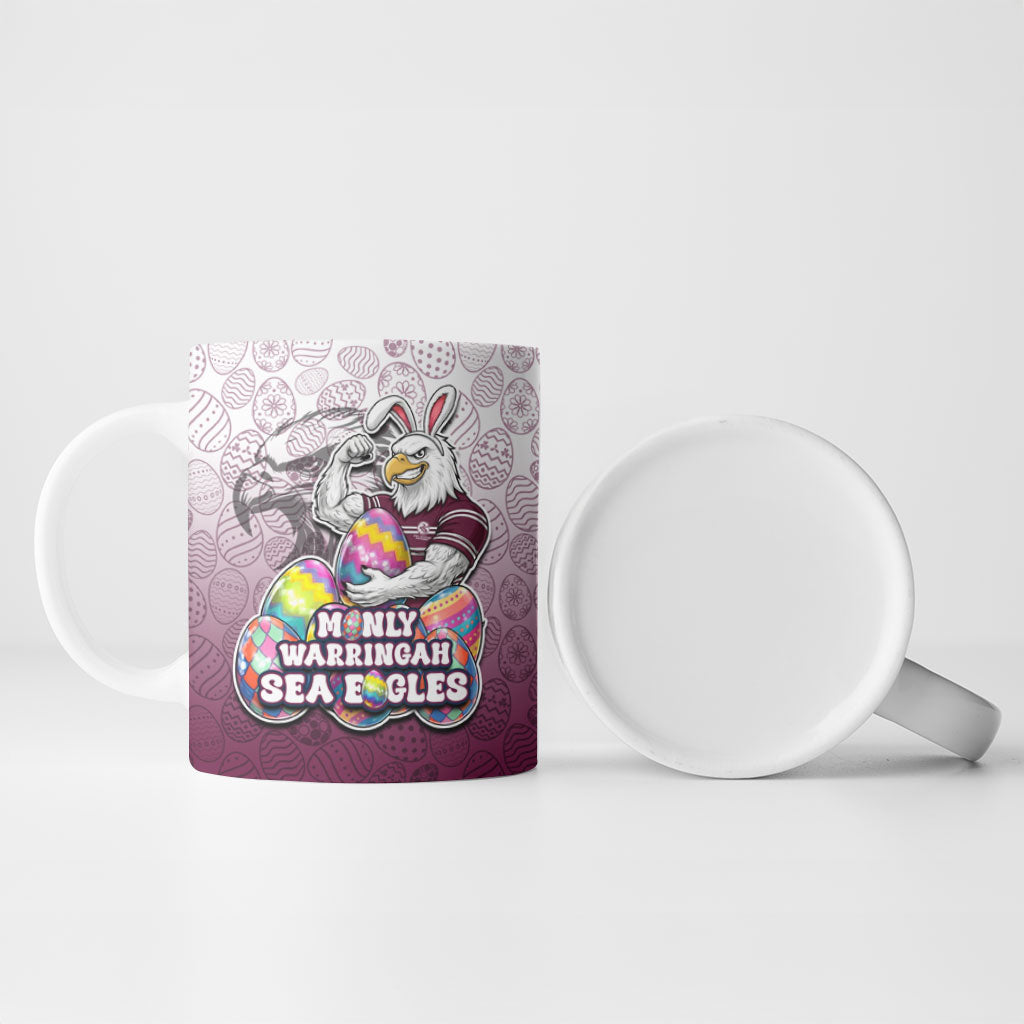 Personalized Manly Warringah Sea Eagles Ceramic Mug Easter Mascot - Colorful Eggs Cartoon Style