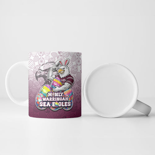 Personalized Manly Warringah Sea Eagles Ceramic Mug Easter Mascot - Colorful Eggs Cartoon Style
