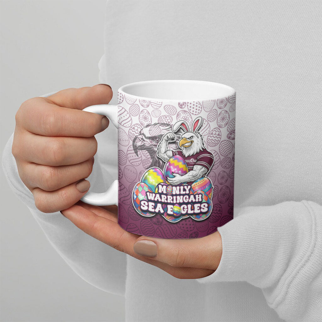 Personalized Manly Warringah Sea Eagles Ceramic Mug Easter Mascot - Colorful Eggs Cartoon Style