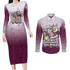 Personalized Manly Warringah Sea Eagles Couples Matching Long Sleeve Bodycon Dress and Long Sleeve Button Shirt Easter Mascot - Colorful Eggs Cartoon Style