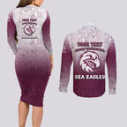 Personalized Manly Warringah Sea Eagles Couples Matching Long Sleeve Bodycon Dress and Long Sleeve Button Shirt Easter Mascot - Colorful Eggs Cartoon Style