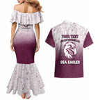 Personalized Manly Warringah Sea Eagles Couples Matching Mermaid Dress and Hawaiian Shirt Easter Mascot - Colorful Eggs Cartoon Style
