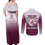 Personalized Manly Warringah Sea Eagles Couples Matching Off Shoulder Maxi Dress and Long Sleeve Button Shirt Easter Mascot - Colorful Eggs Cartoon Style