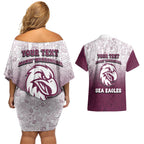 Personalized Manly Warringah Sea Eagles Couples Matching Off Shoulder Short Dress and Hawaiian Shirt Easter Mascot - Colorful Eggs Cartoon Style