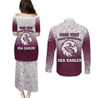 Personalized Manly Warringah Sea Eagles Couples Matching Puletasi and Long Sleeve Button Shirt Easter Mascot - Colorful Eggs Cartoon Style