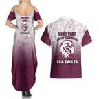 Personalized Manly Warringah Sea Eagles Couples Matching Summer Maxi Dress and Hawaiian Shirt Easter Mascot - Colorful Eggs Cartoon Style