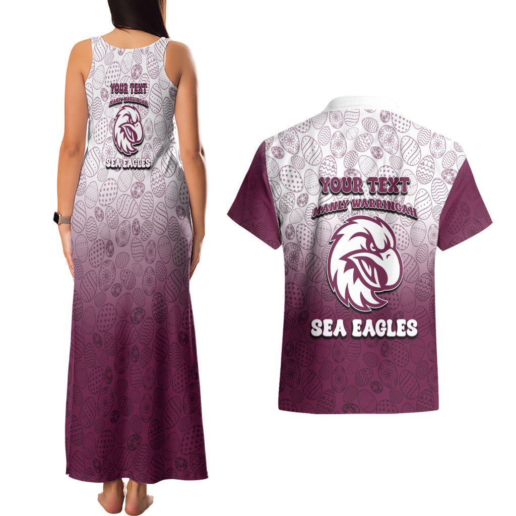 Personalized Manly Warringah Sea Eagles Couples Matching Tank Maxi Dress and Hawaiian Shirt Easter Mascot - Colorful Eggs Cartoon Style