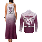 Personalized Manly Warringah Sea Eagles Couples Matching Tank Maxi Dress and Long Sleeve Button Shirt Easter Mascot - Colorful Eggs Cartoon Style