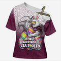 Personalized Manly Warringah Sea Eagles Cross Shoulder Shirt Easter Mascot - Colorful Eggs Cartoon Style