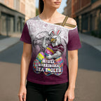 Personalized Manly Warringah Sea Eagles Cross Shoulder Shirt Easter Mascot - Colorful Eggs Cartoon Style