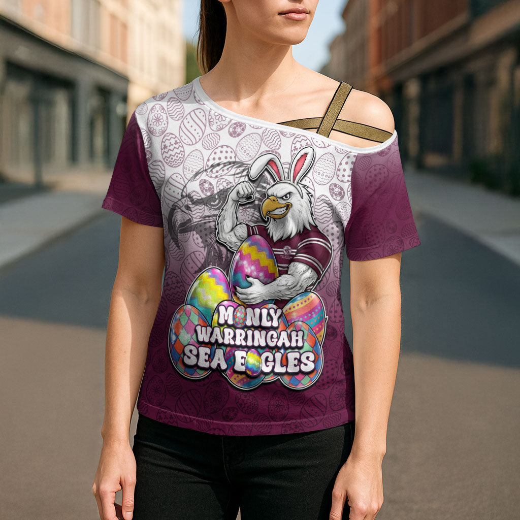 Personalized Manly Warringah Sea Eagles Cross Shoulder Shirt Easter Mascot - Colorful Eggs Cartoon Style