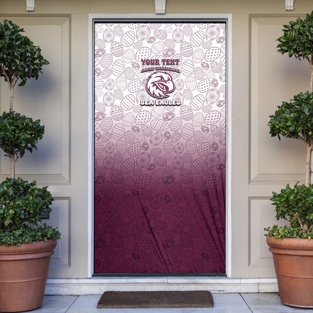 Personalized Manly Warringah Sea Eagles Door Cover Easter Mascot - Colorful Eggs Cartoon Style