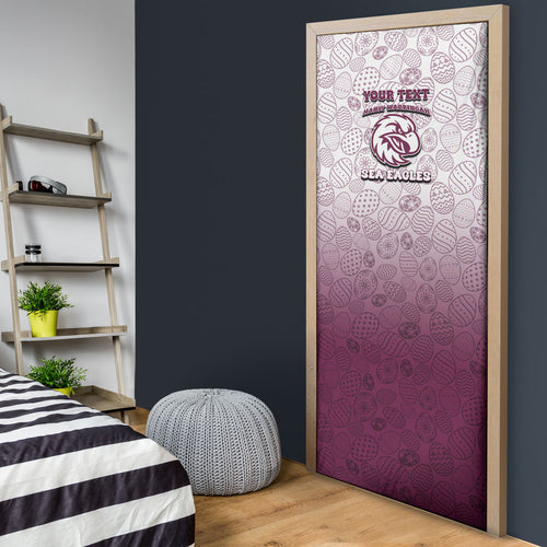Personalized Manly Warringah Sea Eagles Door Cover Easter Mascot - Colorful Eggs Cartoon Style