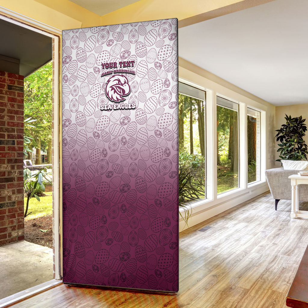 Personalized Manly Warringah Sea Eagles Door Cover Easter Mascot - Colorful Eggs Cartoon Style