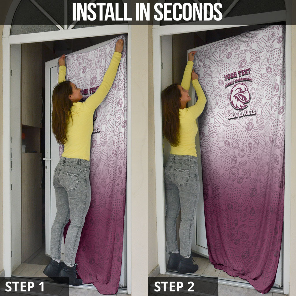 Personalized Manly Warringah Sea Eagles Door Cover Easter Mascot - Colorful Eggs Cartoon Style