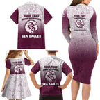Personalized Manly Warringah Sea Eagles Family Matching Long Sleeve Bodycon Dress and Hawaiian Shirt Easter Mascot - Colorful Eggs Cartoon Style