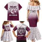 Personalized Manly Warringah Sea Eagles Family Matching Mermaid Dress and Hawaiian Shirt Easter Mascot - Colorful Eggs Cartoon Style