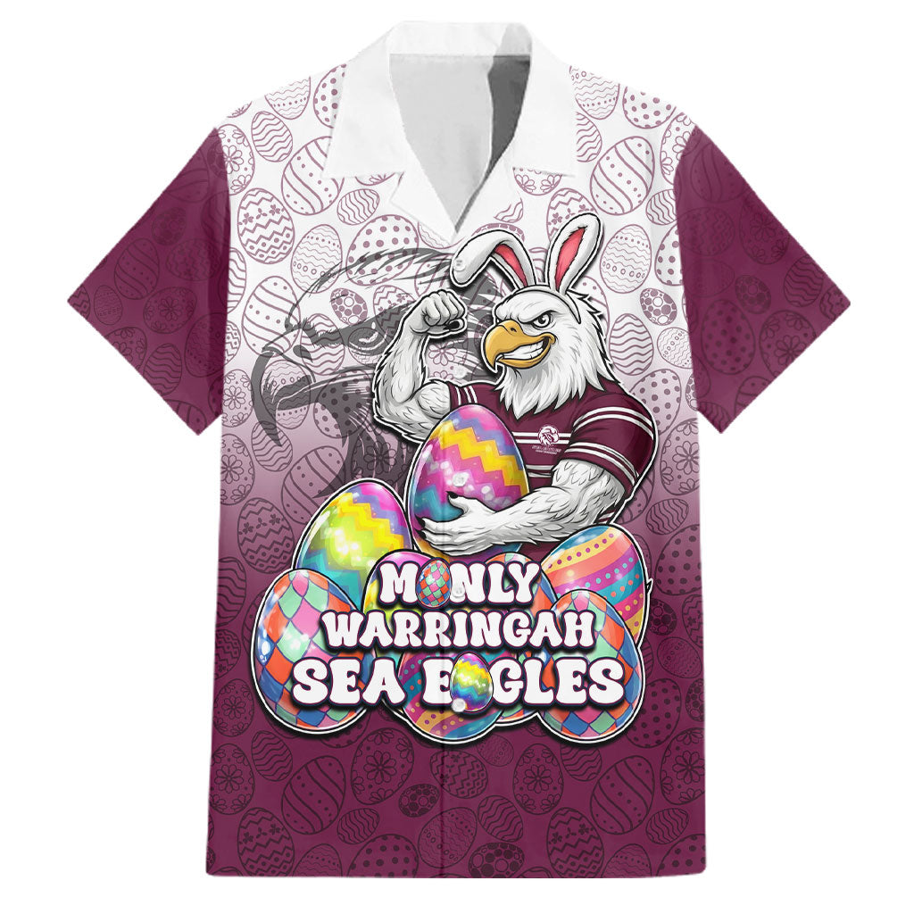 Personalized Manly Warringah Sea Eagles Family Matching Mermaid Dress and Hawaiian Shirt Easter Mascot - Colorful Eggs Cartoon Style