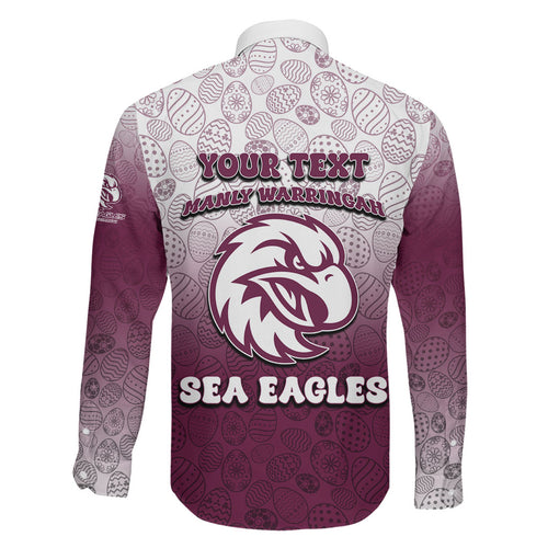 Personalized Manly Warringah Sea Eagles Family Matching Mermaid Dress and Hawaiian Shirt Easter Mascot - Colorful Eggs Cartoon Style