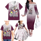Personalized Manly Warringah Sea Eagles Family Matching Off The Shoulder Long Sleeve Dress and Hawaiian Shirt Easter Mascot - Colorful Eggs Cartoon Style