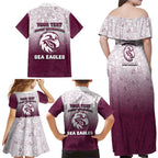 Personalized Manly Warringah Sea Eagles Family Matching Off Shoulder Maxi Dress and Hawaiian Shirt Easter Mascot - Colorful Eggs Cartoon Style