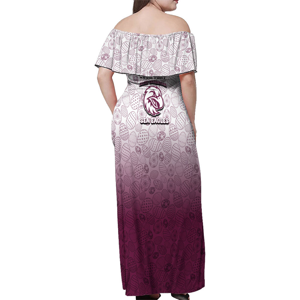 Personalized Manly Warringah Sea Eagles Family Matching Off Shoulder Maxi Dress and Hawaiian Shirt Easter Mascot - Colorful Eggs Cartoon Style