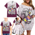 Personalized Manly Warringah Sea Eagles Family Matching Off Shoulder Short Dress and Hawaiian Shirt Easter Mascot - Colorful Eggs Cartoon Style